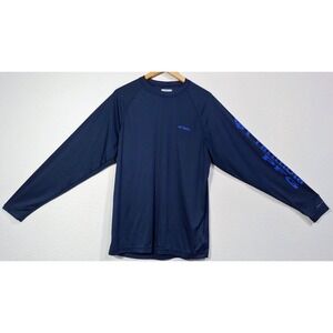 Columbia PFG Long Sleeve Navy Fishing Shirt Mens Blue Logo Crew Neck‎ Size M